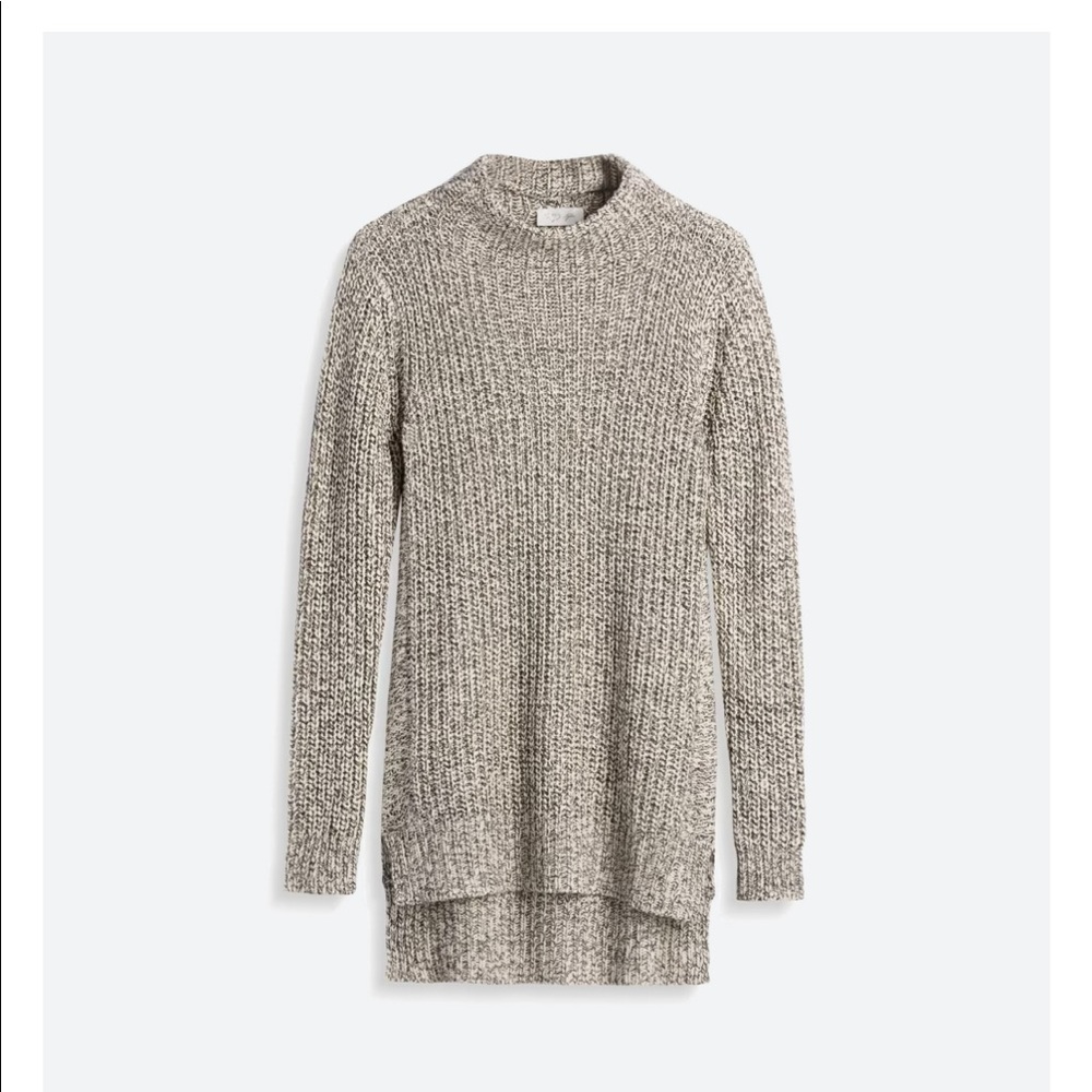 RD Style mock turtle neck pullover tunic sweater-cream and gray